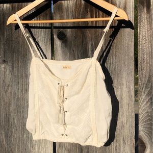Hollister White Crochet Lace Up Crop Top Size S